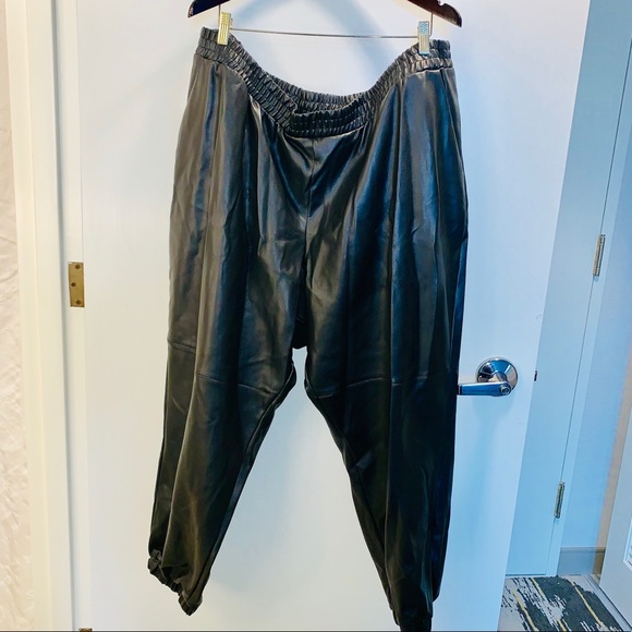 Eloquii Pants - Black Faux Leather Plus Size Joggers